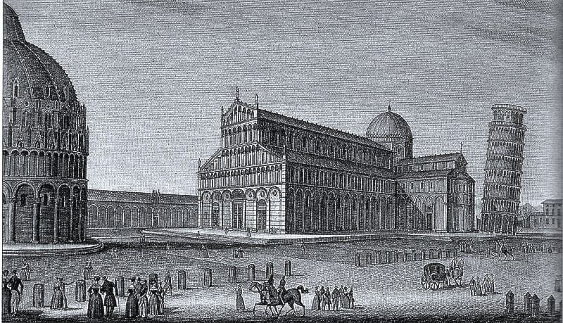 Photo of engraving of Piazza dei Miracoli Pisa, Tuscany, Italy