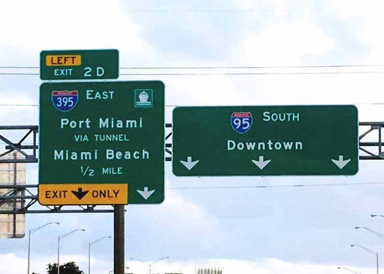 Photo of sign on Interstate 95 in Miami