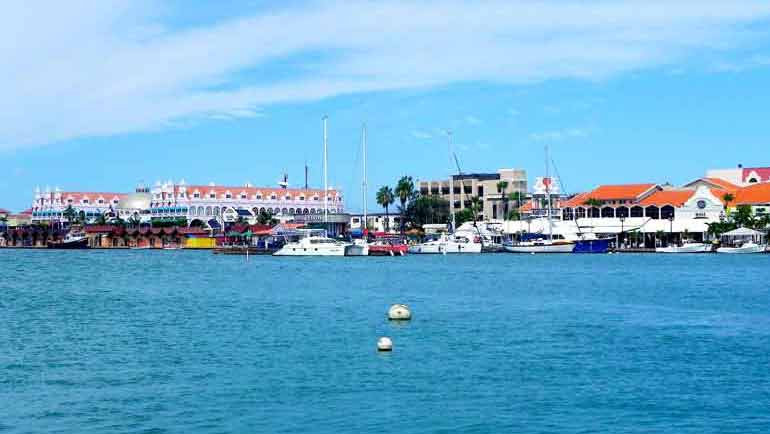 Panoramic photo of Oranjestad Marina in Aruba