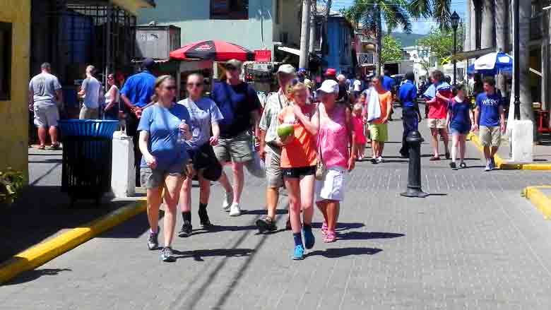 Family on a cruise walking around Falmouth cruise port