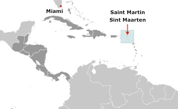 Image of Map of the Caribbean highlighting Sint Maarten