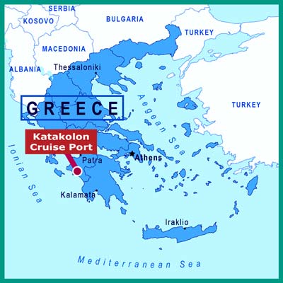 Image of Map of Greece showing the Cruise Port of Katakolon