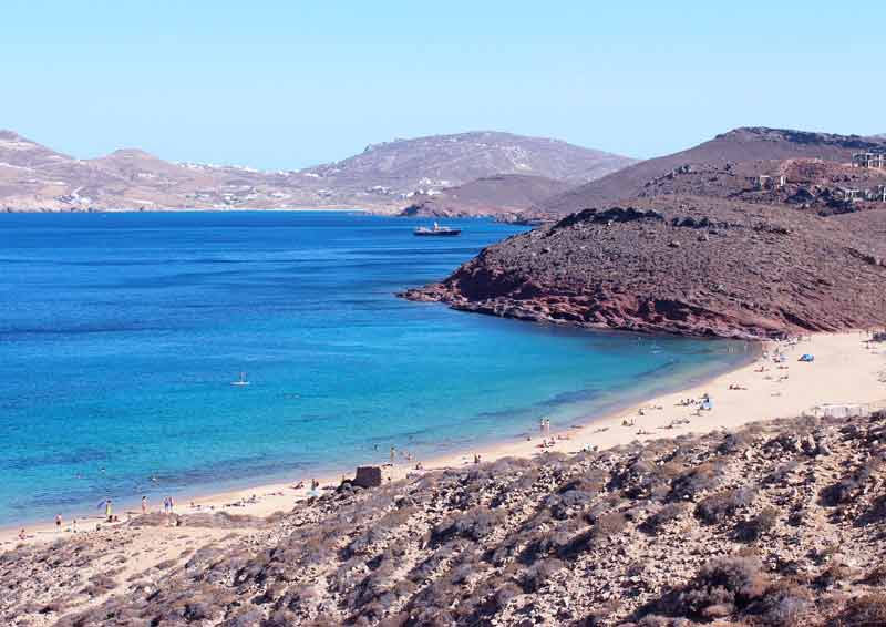 Photo of Agios Sostis Beach in Mykonos, Greece.