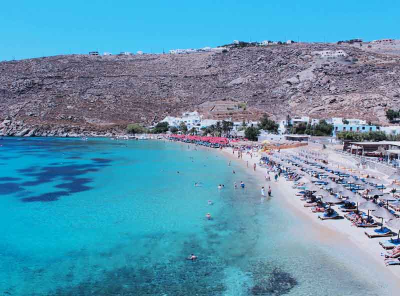 Photo of Psarou Beach in Mykonos, Greece.