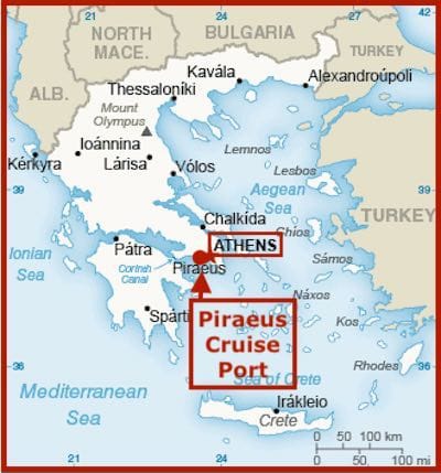 Image of Map of Greece showing the Cruise Port of Piraeus (Athens)