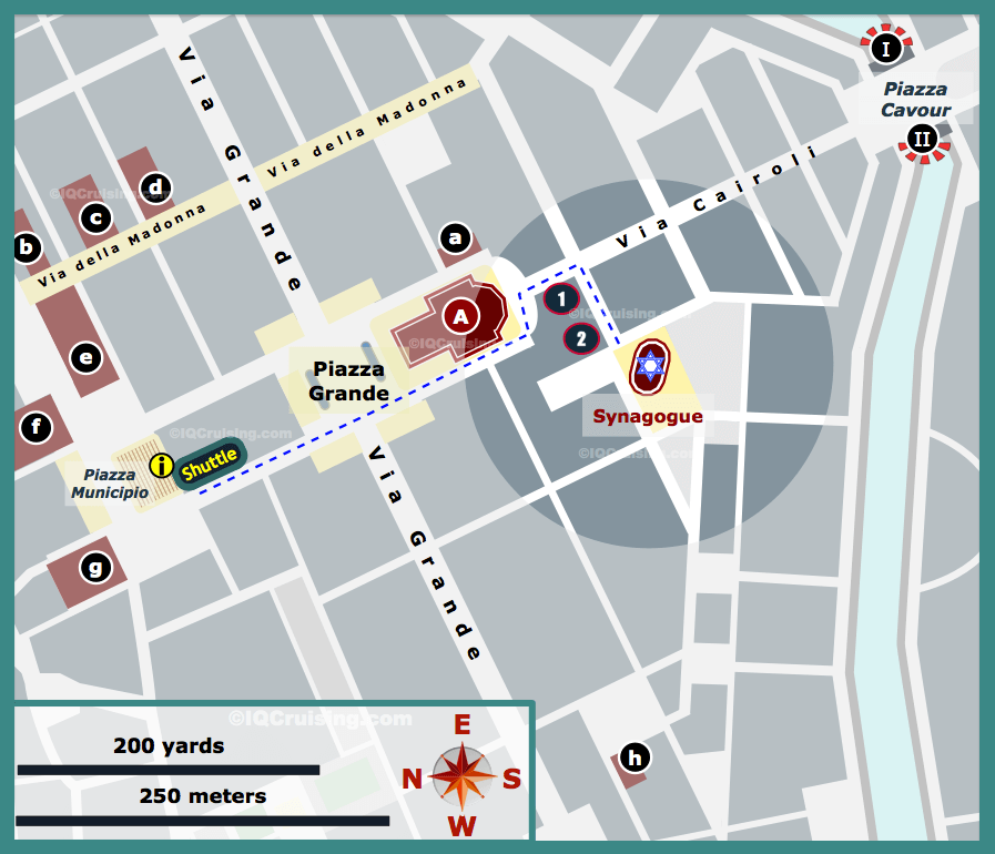 Map of the Synagogue area in Livorno with Highlights and Attractions