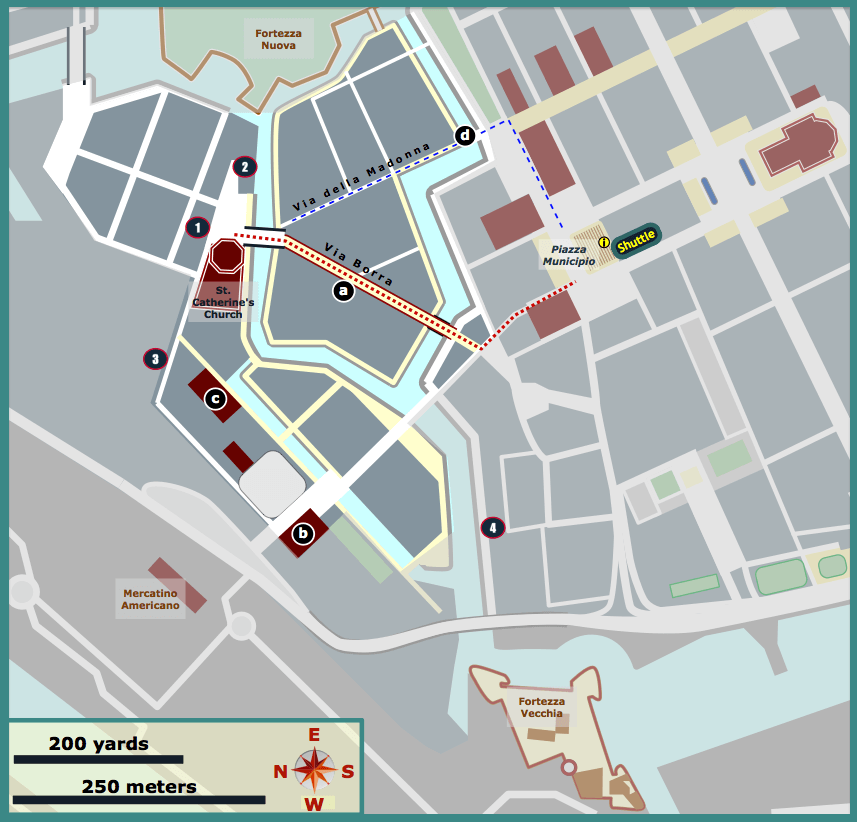 Map of St Catherine's Church in Livorno with nearby attractions