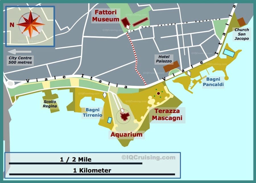Map of Southern Area of Livorno with Highlights and Attractions
