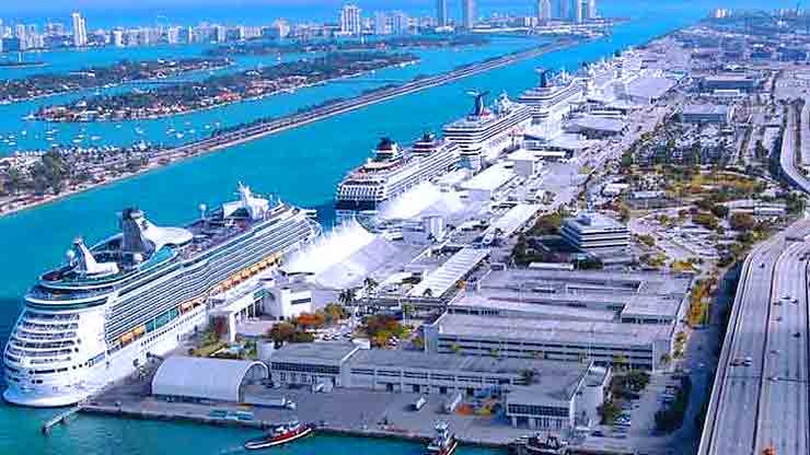 Photo of cruise ships docked at Miami cruise port