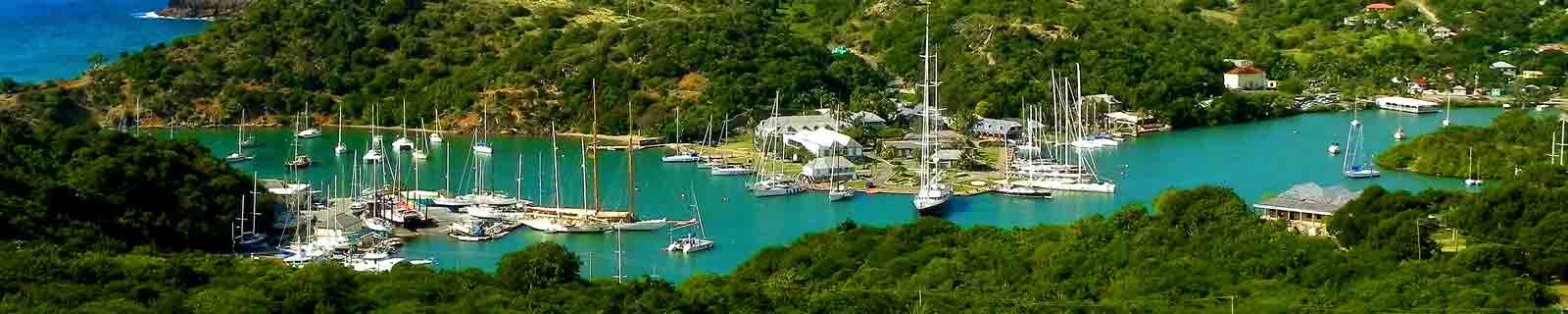 Panoramic photo of the nelson's dockyard in Antigua, St John's cruise port