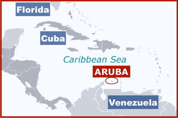 Image of Map Showing Oranjestad (Aruba) Cruise Port in the Caribbean.