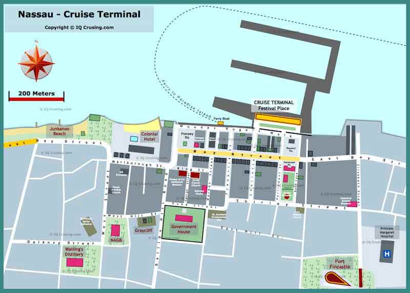 Image with Map of Cruise Piers and Teminal in Nassau