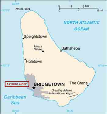 Image of Map of Barbados showing Bridgetown Cruise Port Location