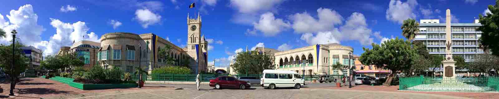 Panoramic photo of Bridgetown main square close by the cruise port in Barbados