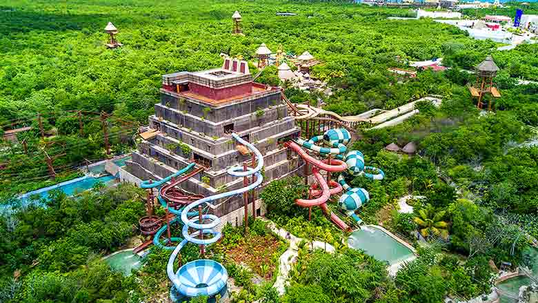 Panoramic view of Mayá, the Lost Mayan Kingdom Theme Waterpark, close by the Costa Maya cruise port