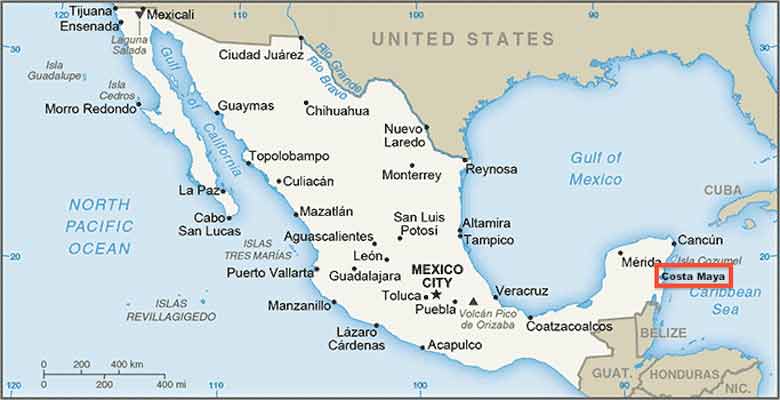 puerto costa maya mexico map Overview Costa Maya Mexico Cruise Port Guide Iqcruising puerto costa maya mexico map