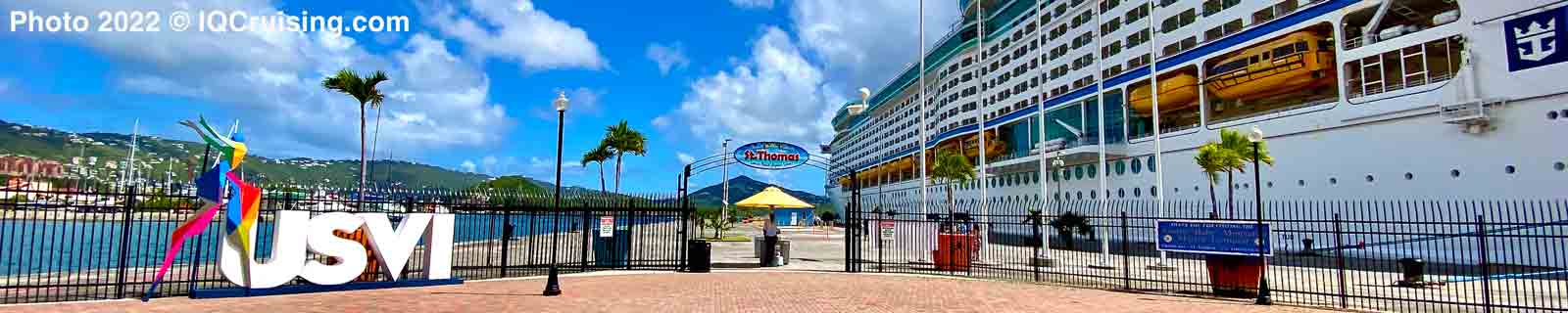 Photo of Royal Caribbeans' Explorer of the Seas docked at Crown Bay Dock pier in St Thomas (USVI) cruise port