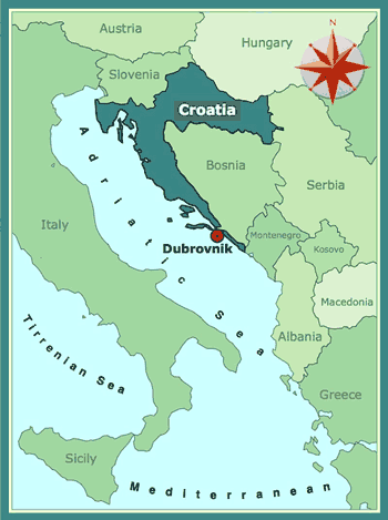 Image of Map of Croatia showing location of Dubrovnik