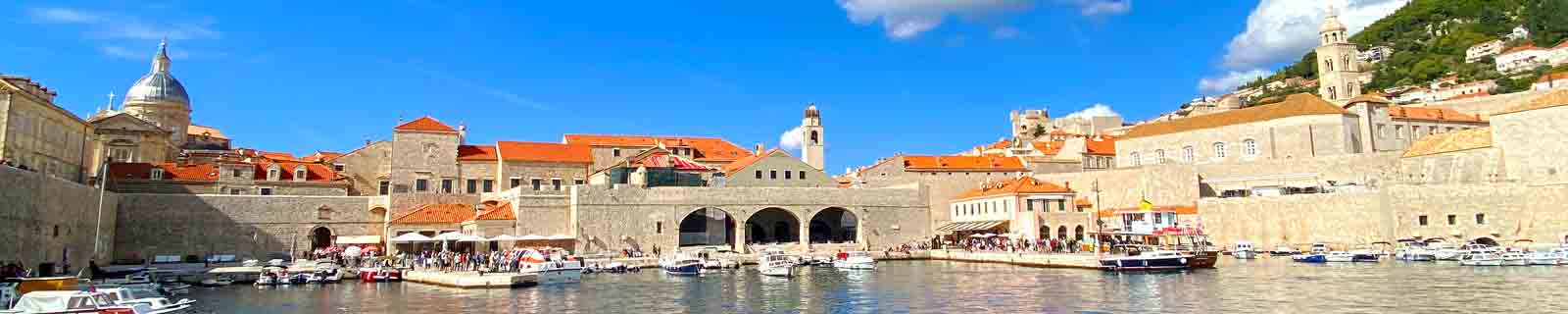 Panoramic photo of the old port in Dubrovnik, Croatia, cruise port