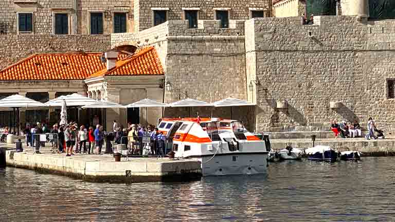 Tender boat moored at the Old Port in Dubrovnik cruise port