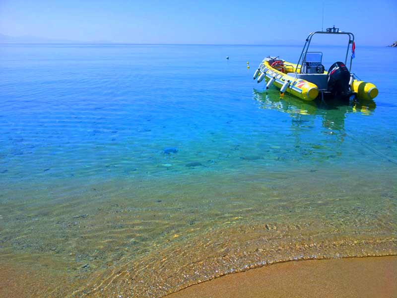 Diving Boat Mykonos Cruise Port Photo of Diving Boat in Mykonos, Greece.
