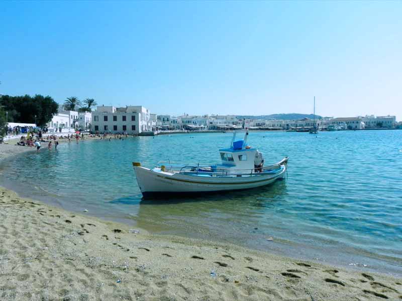 Photo of Chora Beach, in Mykonos, Greece.