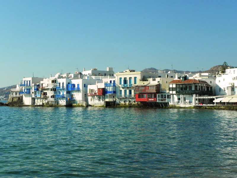 Little Venice Mykonos Cruise Port Photo of Little Venice in Mykonos, Greece.