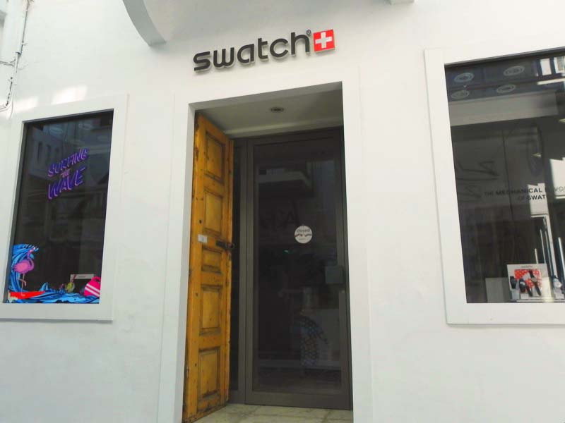 Swatch Shop Mykonos Cruise Port Photo of Swatch in Mykonos, Greece.