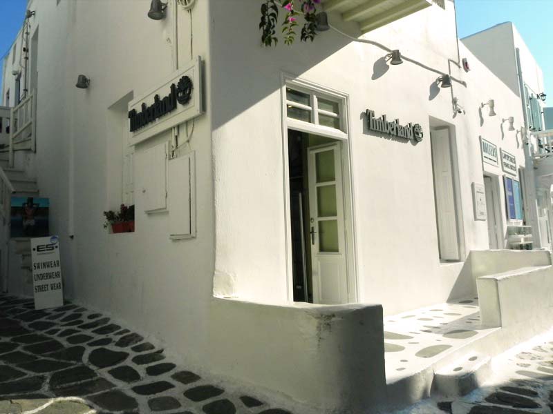 Timberland Shop Mykonos Cruise Port Photo of Timberland in Mykonos, Greece.