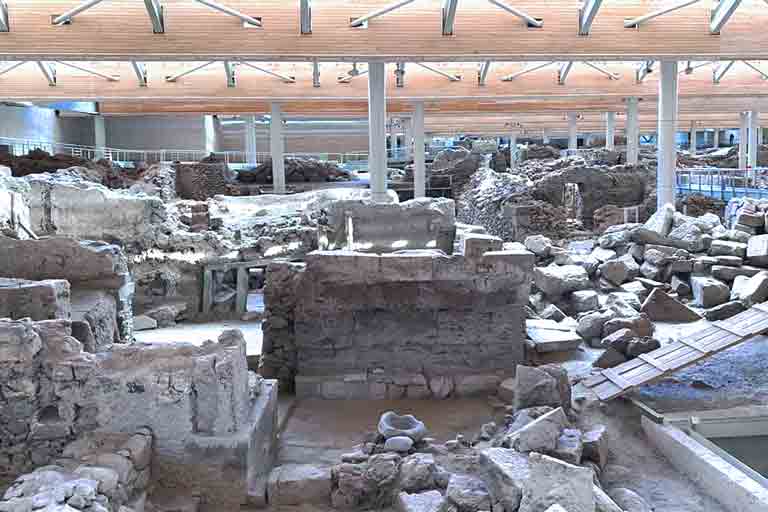 Photo of Akrotiri archeological site, a major highlight for cruise passenegers on a cruise to the island of Santorini in Greece