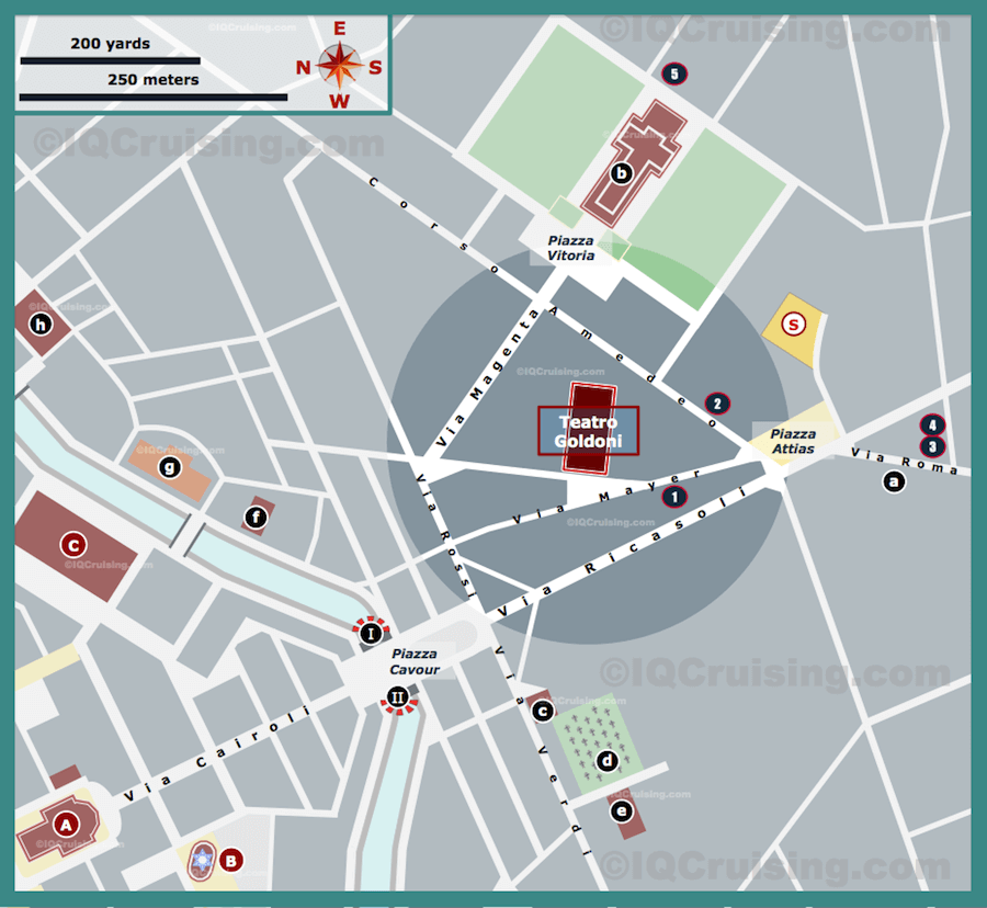 Map of Teatro Goldoni's area in Livorno with Highlights and Attractions